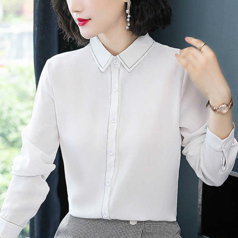 

Blusas Mujer De Moda White Blouse Women Turn Down Collar Office Ladies Tops Long Sleeve Chiffon Blouse Women Shirts C154 210602