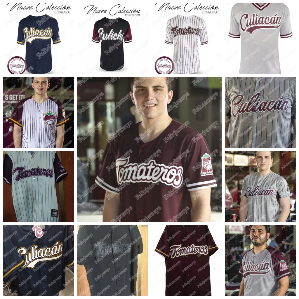

2021 Casaca Gris Rayada Caballero Tomateros De Culiacán Baseball Jersey Manga Guinda Nueva Element Double Stitched Name and Number, Blue;black