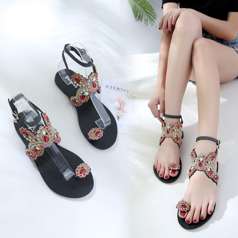 

Sandals Beach Sandal Woman Luxury Bow Shoes Suit Female Beige Flip Flops Platform Summer Heels Black Bohemian Rhinestone Corrective Comf