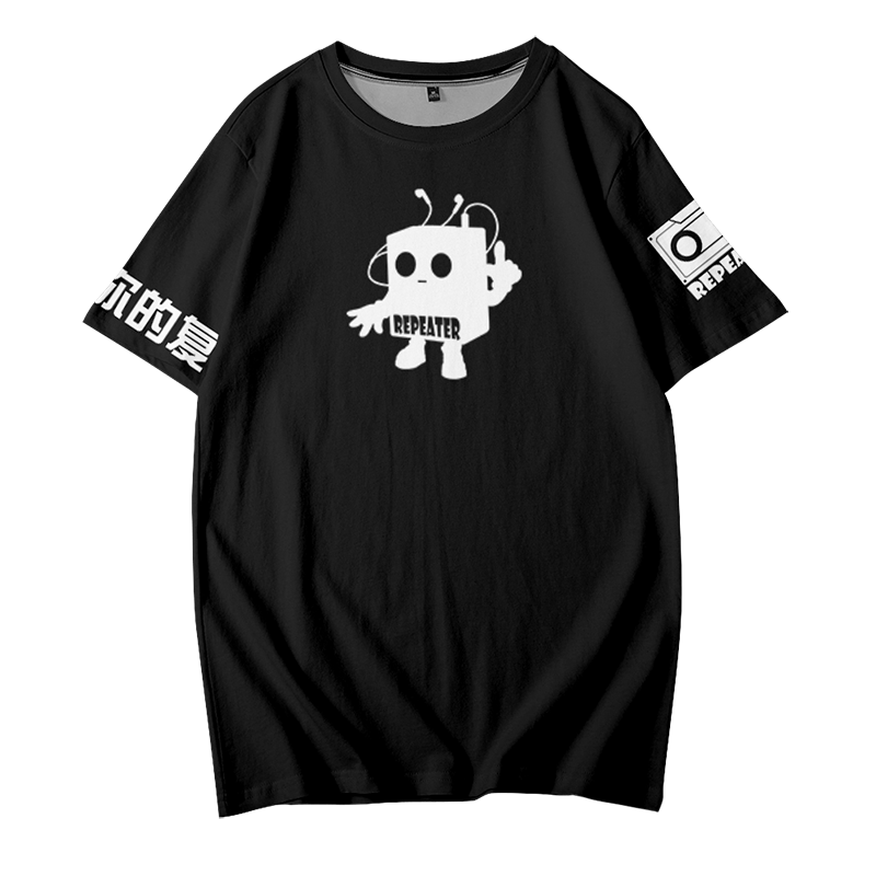 

TV robot printed fashion T-shirt summer loose short-sleeved T-shirt men's casual street style mesh sports T-shirt, White;black