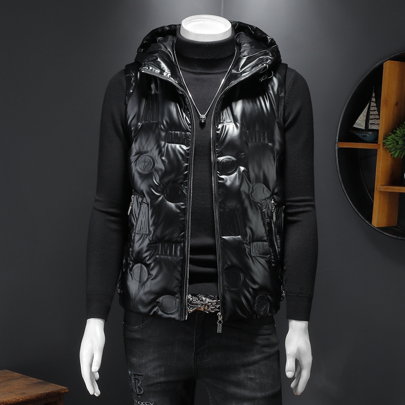 

2021 new autumn and winter bright face lapel down vest men's large size trendy brand lightweight slim waistcoat, Silver