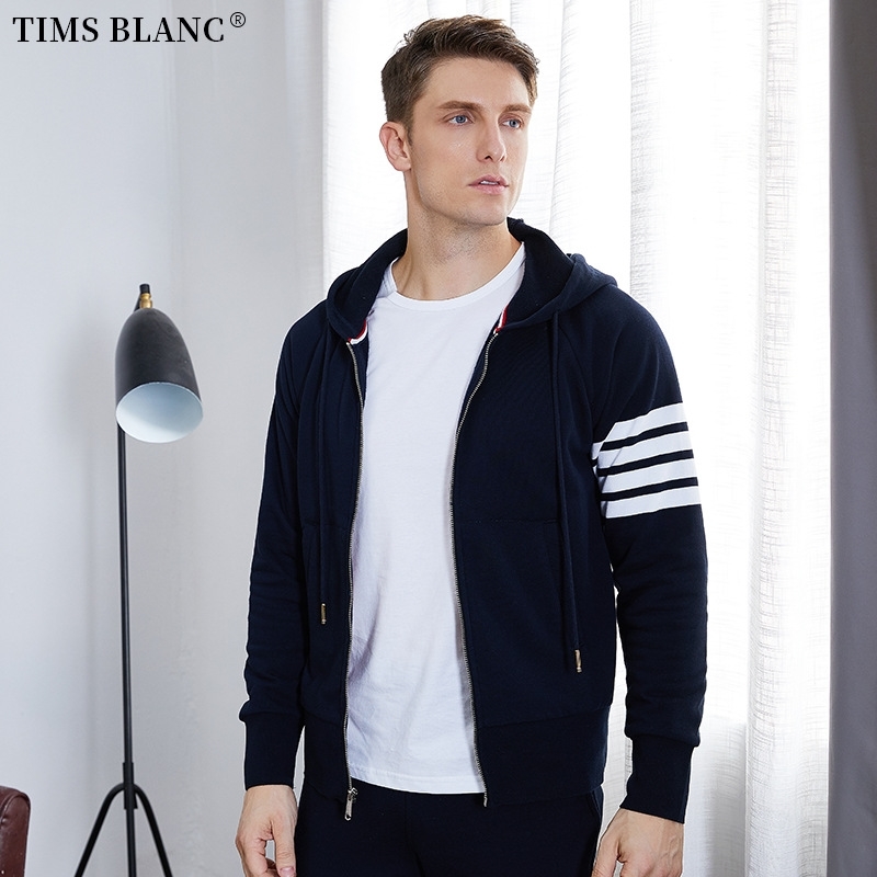 

1906 TB new zipper Hoodie men's couple's Korean fashion pure cotton jacket, Black