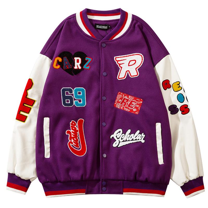 

Men's Jackets Hip Hop Streetwear Baseball Jacket Badge Embroidery Patchwork Motorcycle Biker Retro College Varsity Fashion Bomber Coat, Black;brown