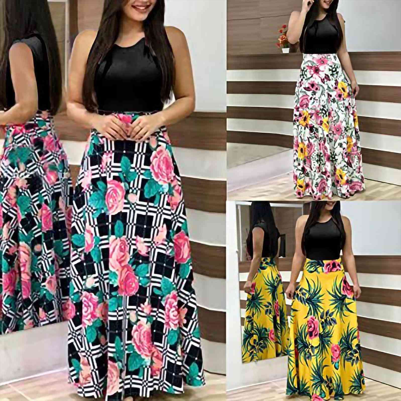 

bohemian tie dye colorful long women dresses floral print summer beach casual sundress loose vestidos mujer verano, Black;gray