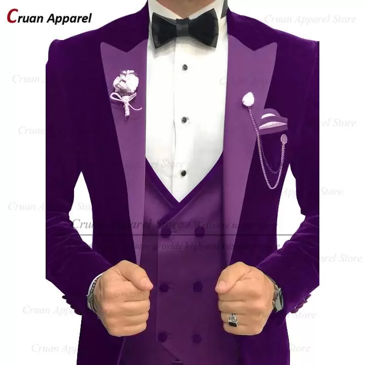 

Men's Suits & Blazers Custom Made Luxury Velvet Men Set Slim Fit Trendy Prom Wedding Groom Tuxedo Jacket With Double Breasted Vest Pants 3 P, Royal-white