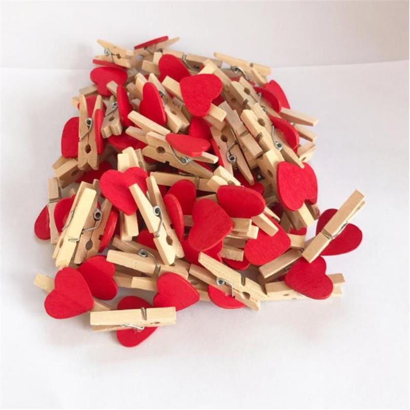 

50PCS/Lot Mini Romantic Loving Heart Shape Wood Clips Handicrafts Pos Papers Clothes Pegs Home Bachelorette Party Decorations Decoration
