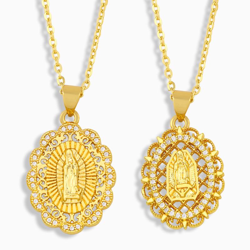 

Gold Plated Oval Virgin Mary Necklace For Women CZ Pendant Chain Catholic Jewelry Virgen De Guadalupe Nkev17 Necklaces, Silver