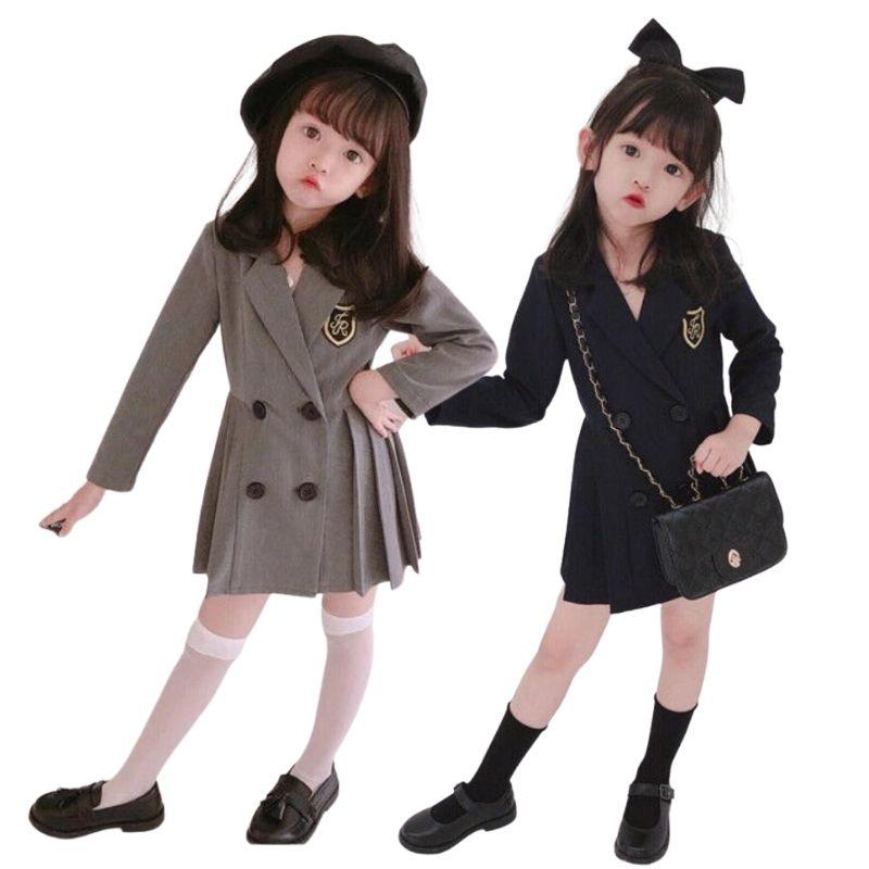 

Girl's Dresses Long Sleeve Campus Style Suit Dress For Kids Pleated Autumn Baby Girls Costume Sweet Toddler Vestidos, Red;yellow