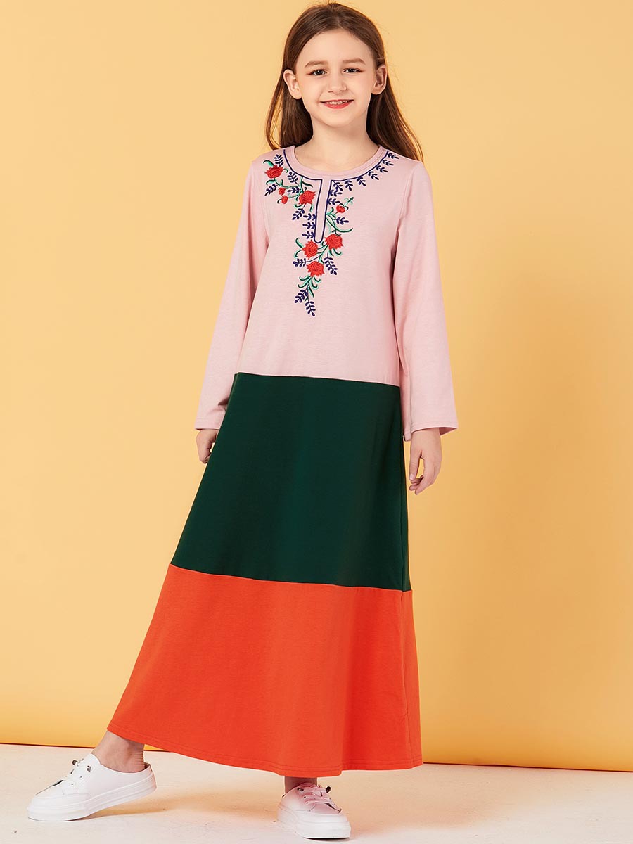 

Muslim Girls Dress Plaid Puff sleeve Moroccan Dresses Children Kids Kimono Islamic Clothing A-line Vestido Kaftan Abaya Elbise