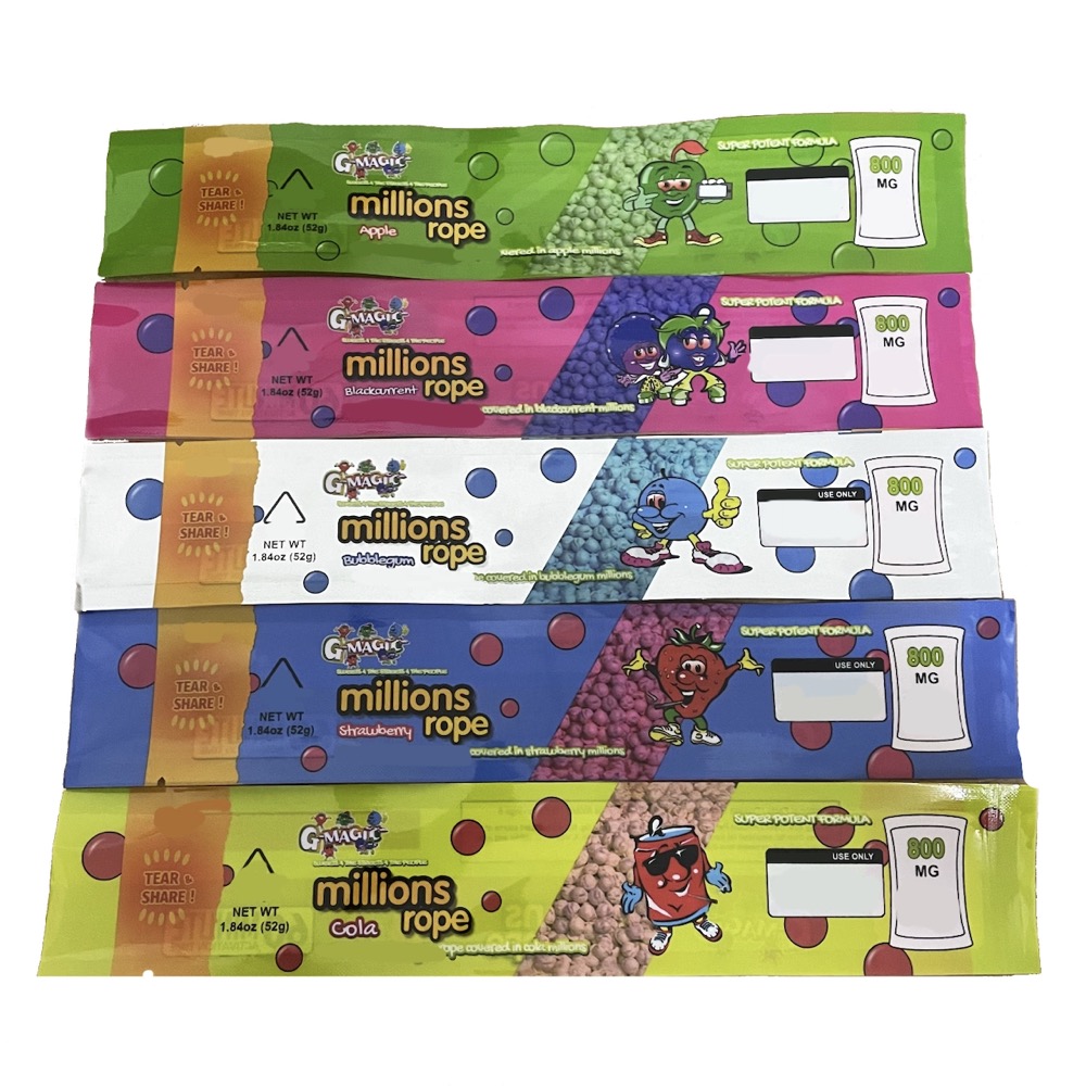

Millions ROPE dope edible plastic packaging bags medicated smell proof apple cola strawberry bubblegum blackcurrant mylar package