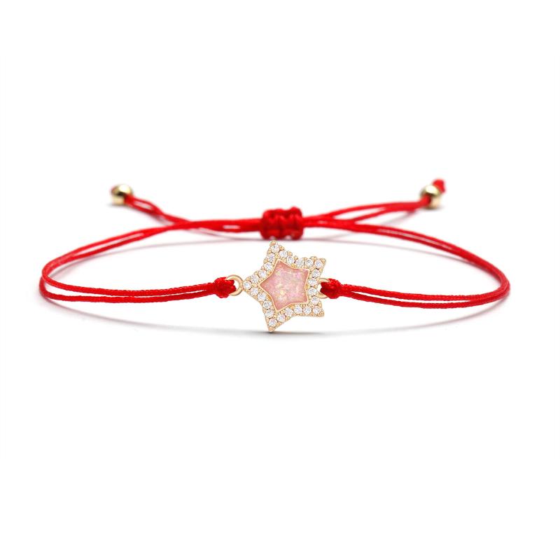 

Charm Bracelets Trendy Bezel Zircon 7 Style Synthetic Opal Lovely Five Pointed Star Bracelet Fit Women Braided Red/Black Rope Chain Jewelry