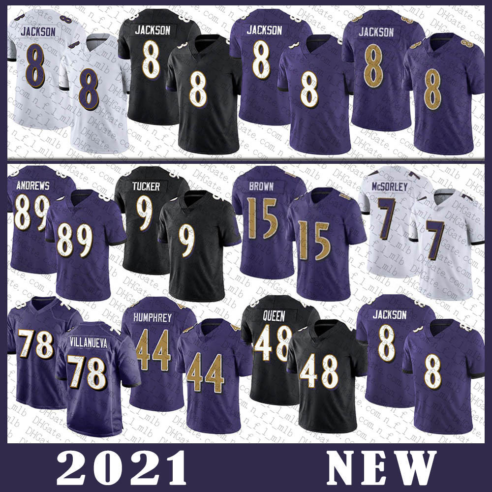 

78 Alejandro Villanueva 8 Lamar Jackson Football Jersey 89 Mark Andrews 9 Justin Tucker 48 Patrick Queen 27 J.K. Dobbins 14 Sammy Watkins 44 Humphrey Baltimore Raven, Shown