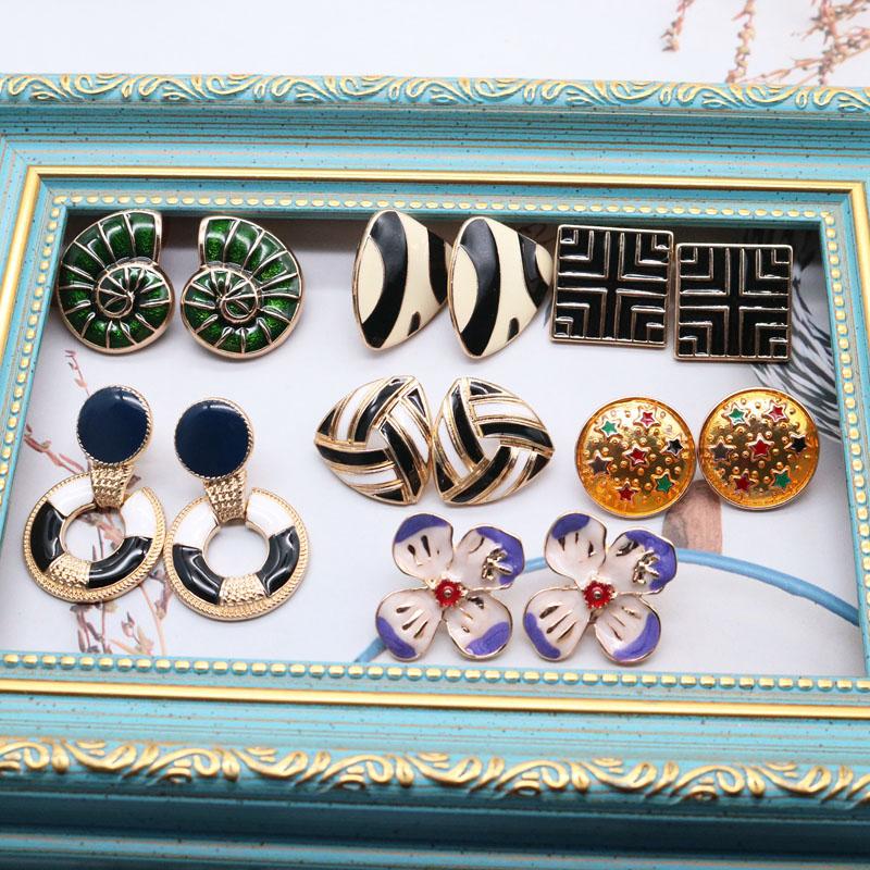 

Multi Styles Earrings, Mixed Color Glazing Flower Geometric Enamel Bricons Female Stud