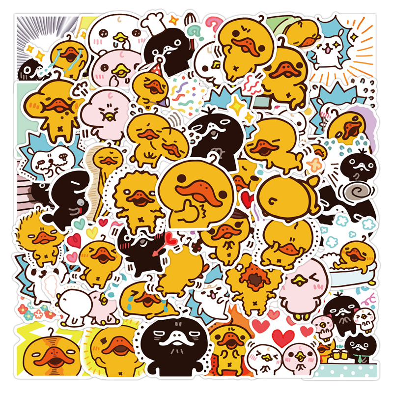 

50PCS Cartoon Small Yellow Duck Kawaii Graffiti Stickers Cute Waterproof Hand Account Mobile Phone Stationery Helmet Decals Kids Toys, Cartoon animal