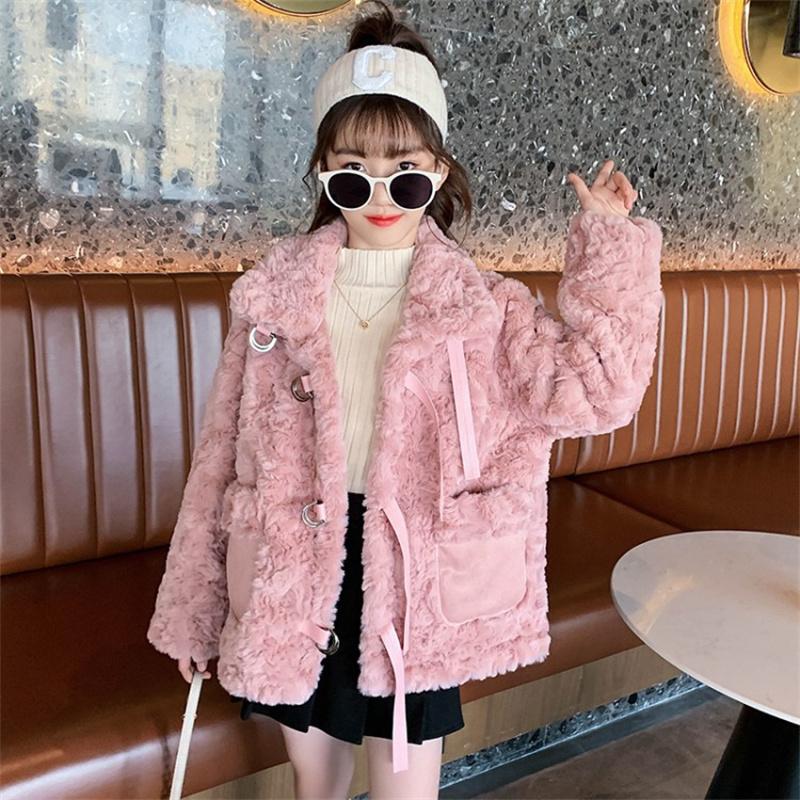 

Jackets Girls Coat Jacket Thicken Plus Velvet 2021 Fuzzy Winter Autumn CottonÂ High Quality Outerwear Children's Clot, Blue;gray