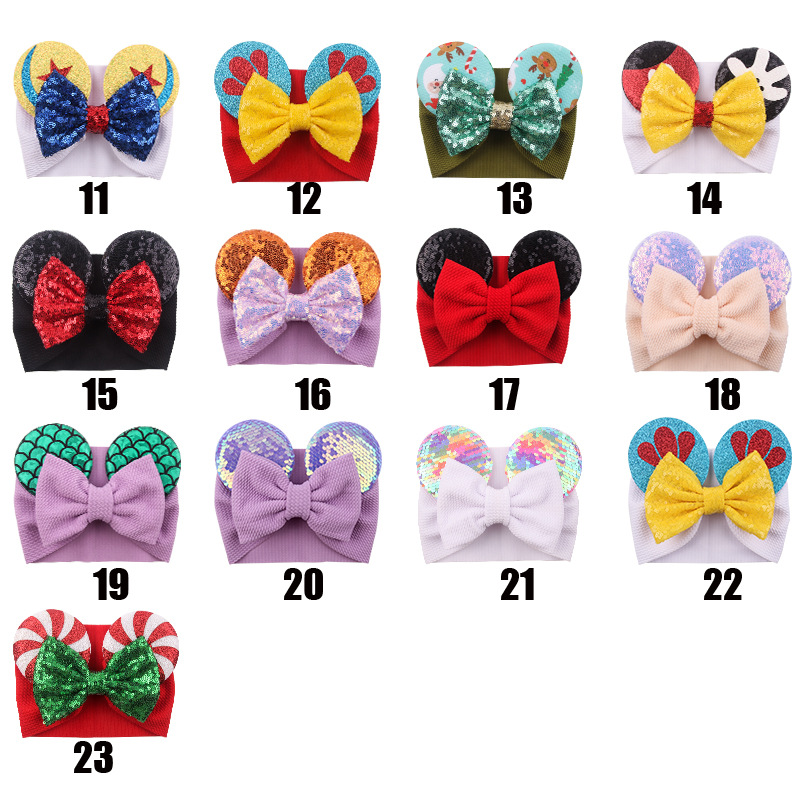 

Cartoon sequined Mouse Ears Headband Big Hair accessories Bow Headbands Headwrap Fabric Elastic Bowknot DIY Bows baby wide halloween hairbands, Remark color no. you need