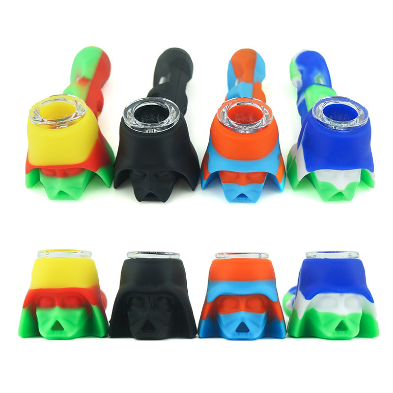 

Silicone pipe with glass bowl Samurai black paste Oil Herb tobacco pipe
