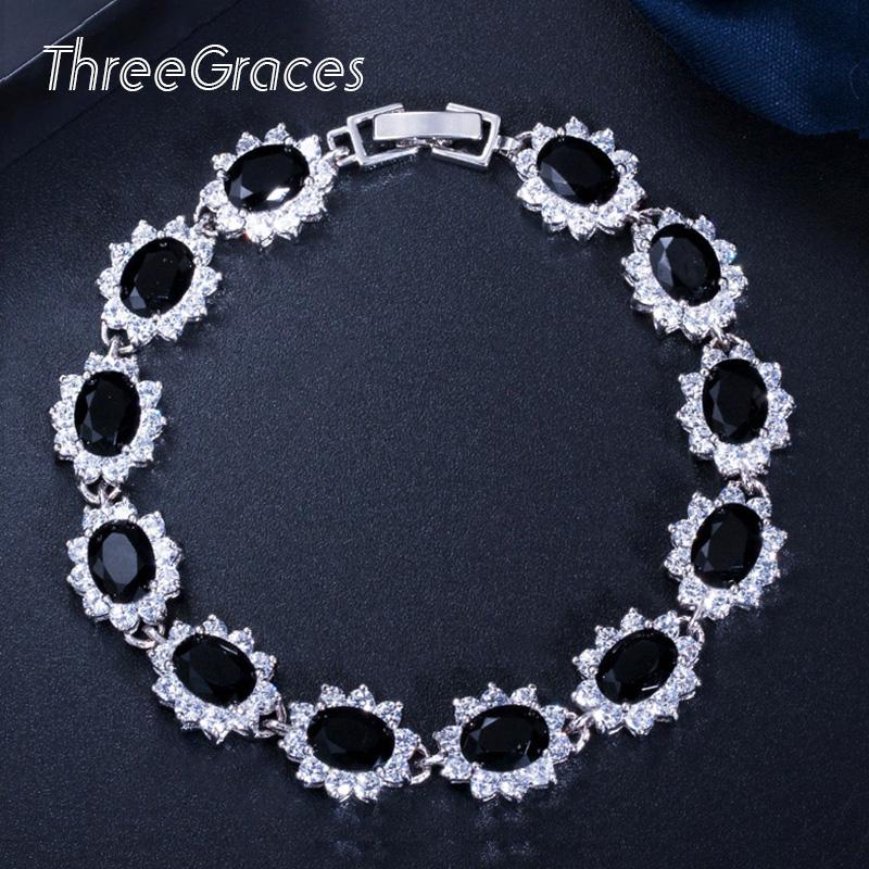 

Anklets ThreeGraces Women Cubic Zirconia Jewelry Large Flower Black Crystal Bracelets Bangles Pulseras Mujer Moda 2021 BR055, Red;blue