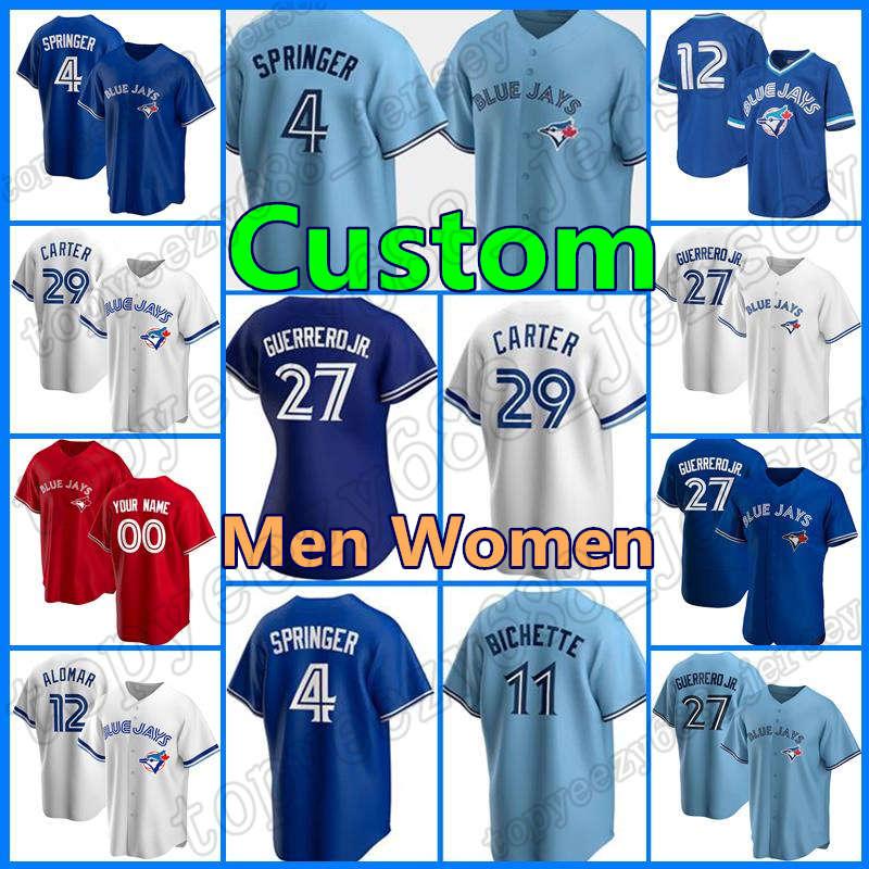 

Custom 4 George Springer Blue Baseball 12 Roberto Alomar Jays Jersey 10 Marcus Semien 8 Cavan Biggio Rowdy Tellez 27 Vladimir Guerrero Jr, Blue;black