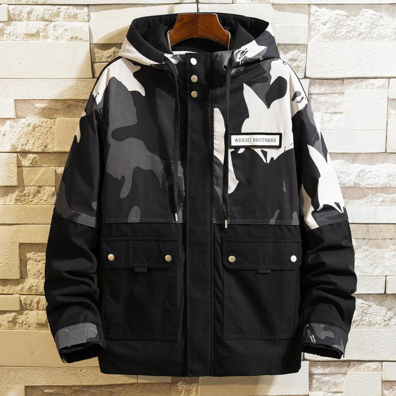 

Men's Jackets Fashion Plus Size Hood Windbreaker Winter Cotton Padded Jacket, Black
