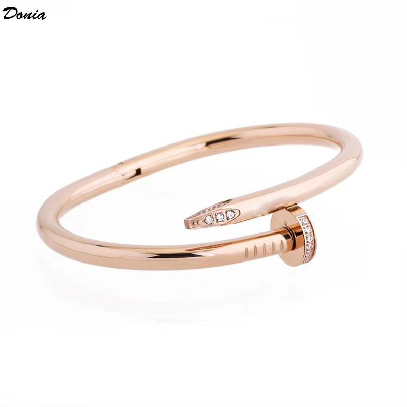 

Donia jewelry party European and American fashion nails two micro-inlaid zircon titanium steel men's bracelet designer titanium steel b, Black