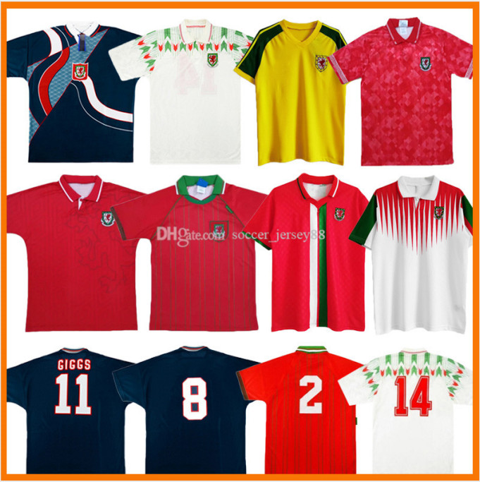

Wales Retro soccer jerseys 1982 1990 1991 1992 1995 1996 1998 1994 bale 90 91 92 94 95 96 98 15 16 Giggs Hughes Saunders Rush Boden Speed vintage classic kit football shirt, 20-21 adult home