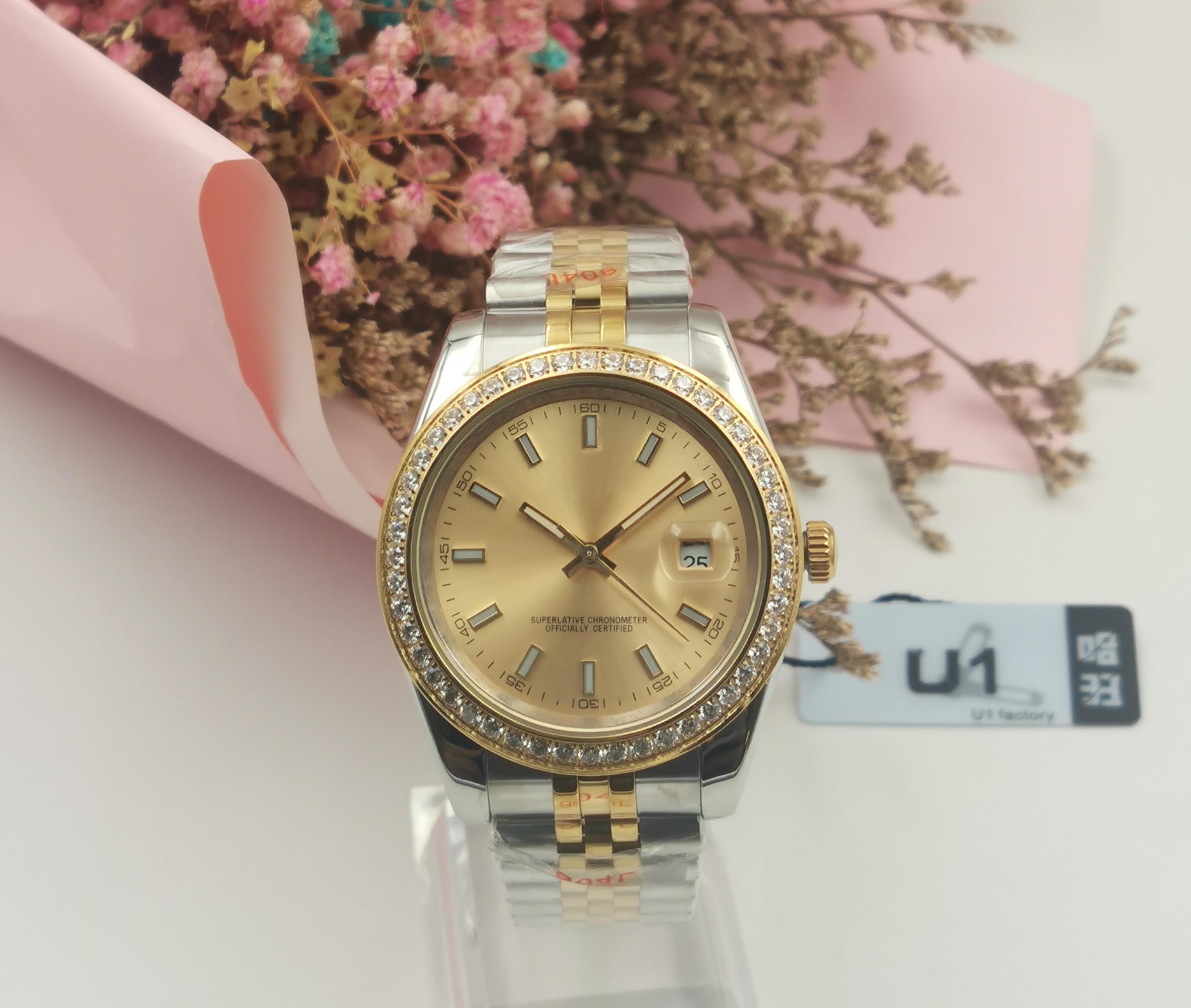 

U1 AAA+ Quality Automatic Mechanical Mens Watches Bezel Stainless Steel Women Diamond Lady Watch Waterproof Luminous Wristwatches gift, Box