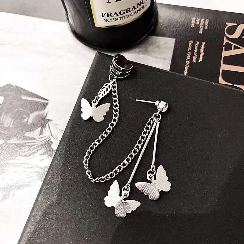 

Dangle & Chandelier Hip Hop Chained Butterfly Earring Trendy Punk Stud Earrings For Women Girls Ear Clips Fashion Jewelry Gifts, Silver