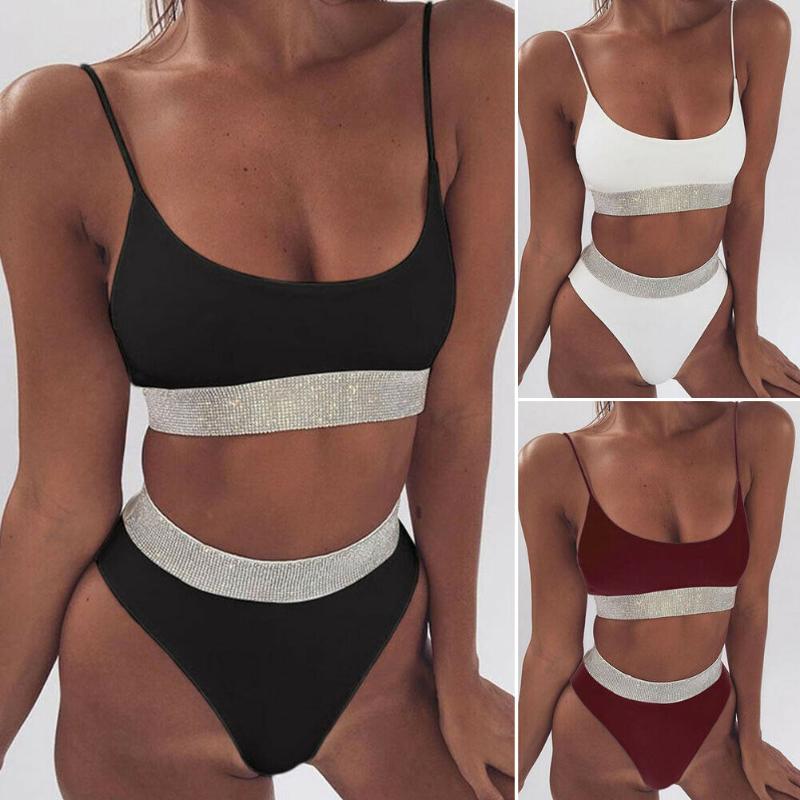 

Women's Swimwear Women Padded Push-up Bra Bikini Set Glitter Sequin Swimsuit Female High Waist Maillot De Bain Biquinis Femme, White;black