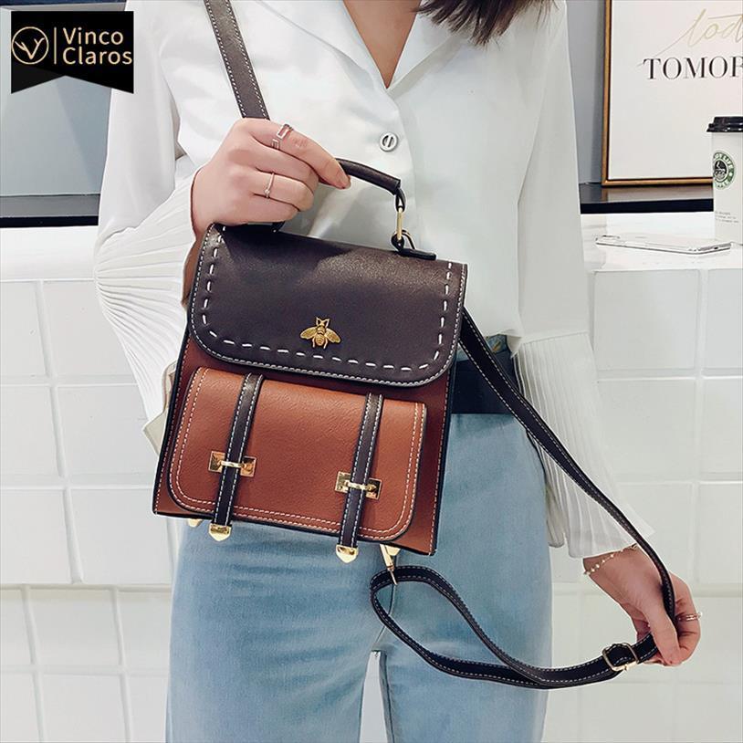 

vintage pu leather women backpack travel style mini back pack fashion contrast famous backpacks trend small mochilas