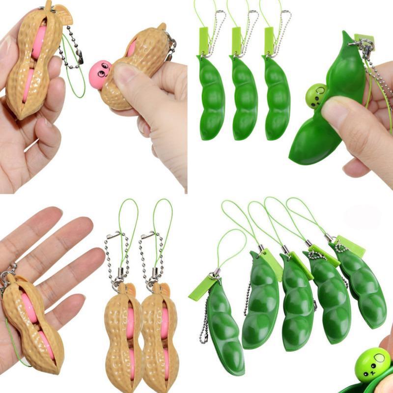 

DHL Fidget peanut pea squishes squeeze toys dimple Keychain Stress Relief key ring anti ADHD vent balls toys Squeezy peas