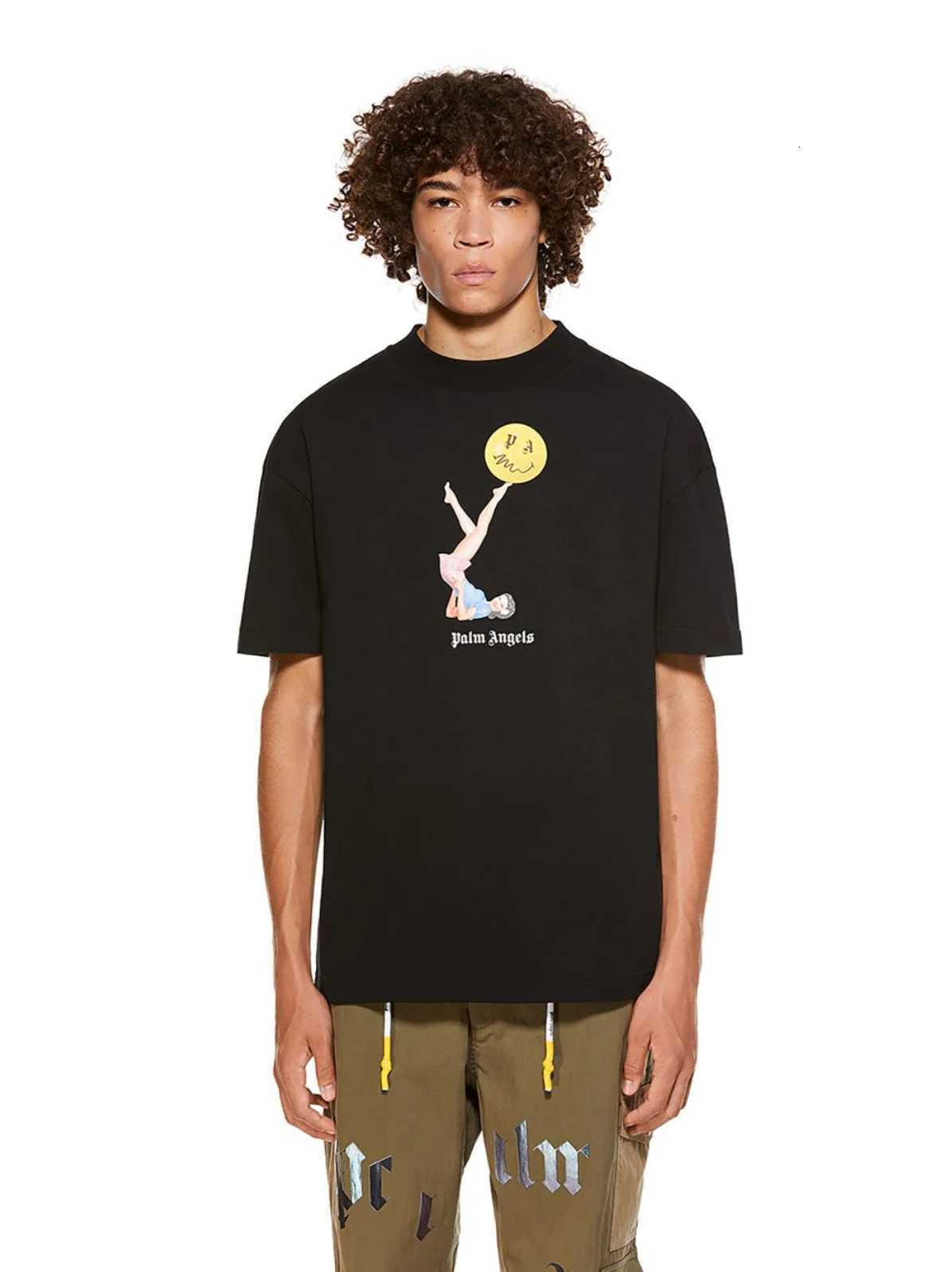 

Pa029 PA Angel palm pin up tee short smiley face figure acrobatics yellow ball black short sleeve T-shirt 9G72, White;black