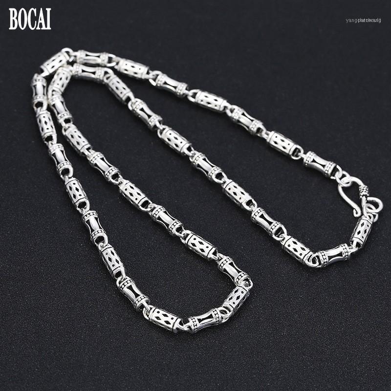 

Real S925 Pure Silver Jewelry All-match Personality 6mm Bamboo Link Chain Thai Fashion Engraved Man Neckla1