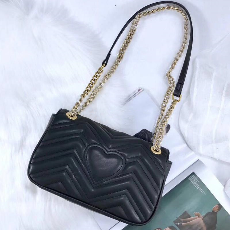 

Wholesale genuine leather chain purse fashion chain shoulder bag cowhide handbag presbyopic card holder purse evening bag messenger women, Black