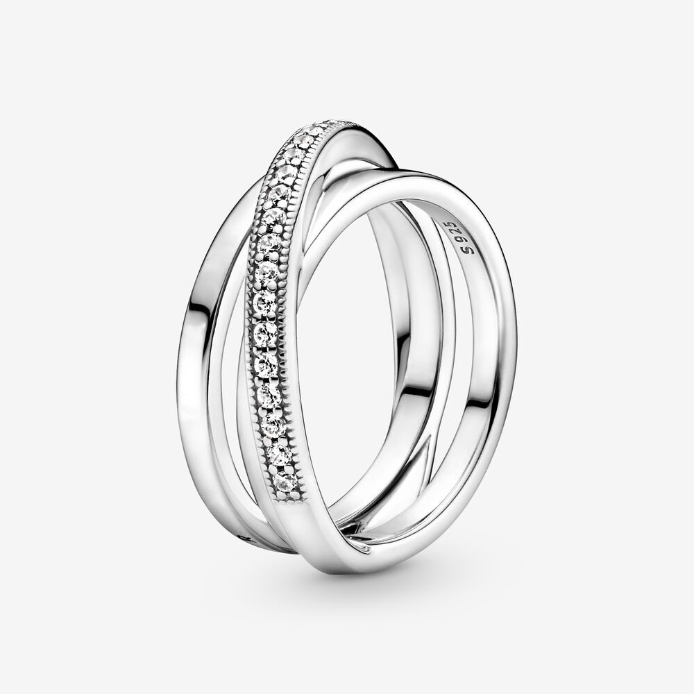 

100% 925 Sterling Silver Crossover Pave Triple Band Wedding Ring For Women Fashion Engagement Jewelry Accessories, Slivery;golden