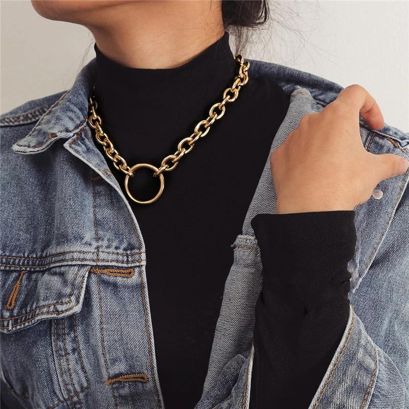 

Pendant Necklaces Big Circle Pendants Necklace For Women Hollow Link Gold Color Punk Personality Ladies Fashion Jewelry
