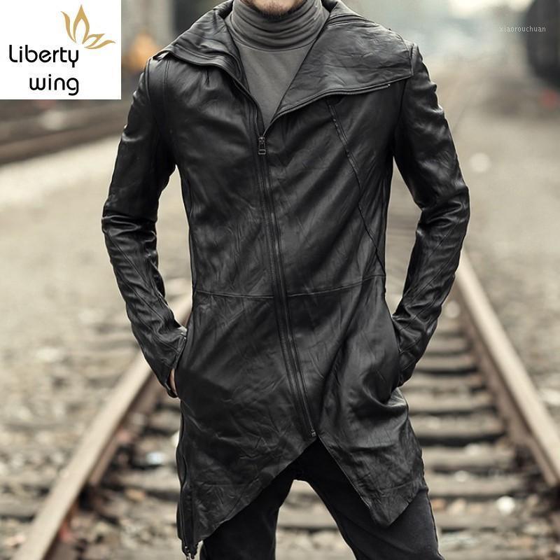 

Men's Leather & Faux England Style Mens Genuine Long Jacket Street Zipper Moto Biker Sheepskin Coat Brand Designer Black Outerwear -3XL
