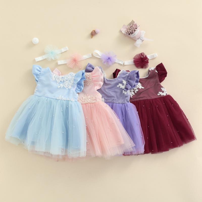 

Girl's Dresses 2021 Summer Toddler Baby Girl Party Princess Dress Ruffles Sleeve Lace Floral Printed High Waist Tutu Big Bow Clothes, Red;yellow