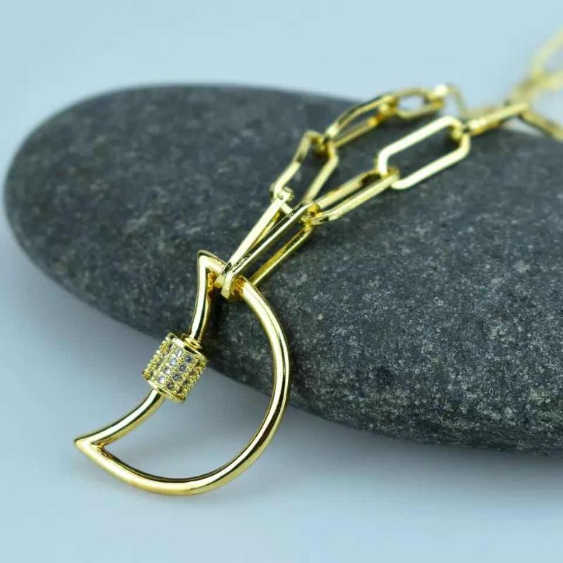 

Pendant Necklaces Moon Spiral Buckle Zircon Necklace Gold Metal Punk High Quality Jewelry Wholesale, Silver