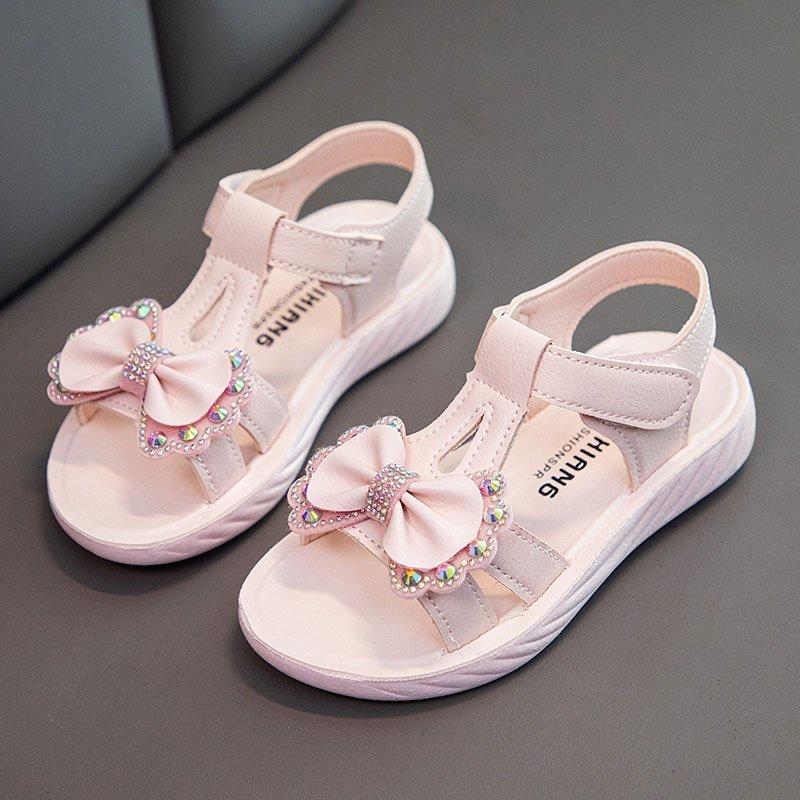 

Sandals Girl's Pink White With Flower Bow Toddler Size 10 To Big Kids 3.5 Girls Flat Princess Shoes For Summer Age 4 12 Years