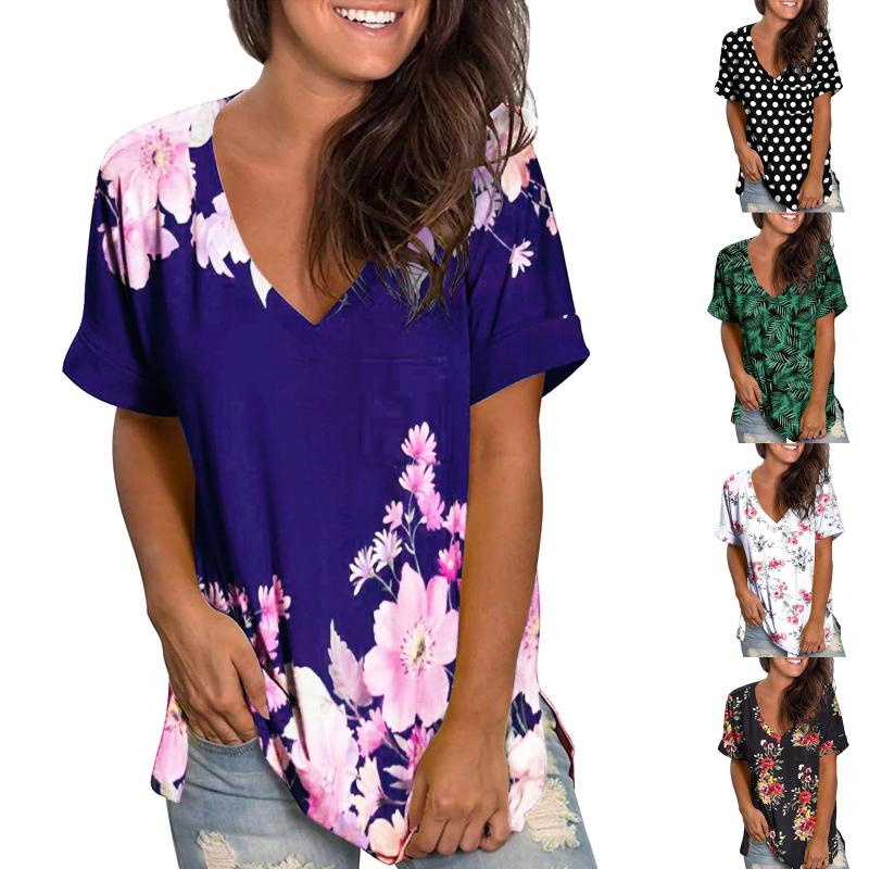 

Women's T-Shirt Flower Shirts For Female 2021 Summer Korean Style Tops Fashion Casual Comfortable V-neck Solid Color Short Sleeve, Red