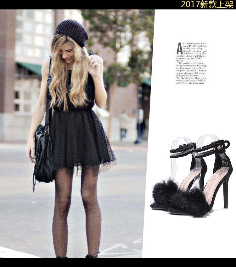 

Dress Shoes 2021 Spring And Summer European American Fur Word High-heeled Sandals Hollow Sexy Women's, Black