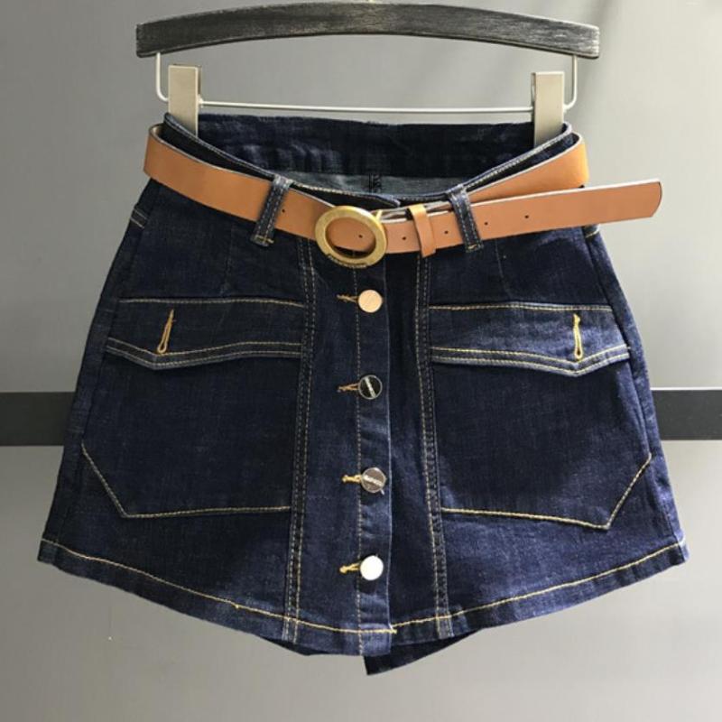 

Skirts Plus Size 2XL Single-breasted Anti-light Denim Skirt Women Elastic Package Hip A-LINE Jeans, Black
