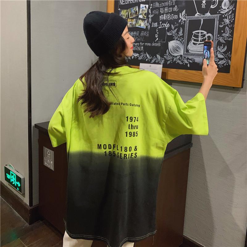 

Women' T-Shirt 2021 Summer Eye-catching Fluorescent Green Gradient Short-sleeved Korean Fashion Clothes Harajuku, Orange