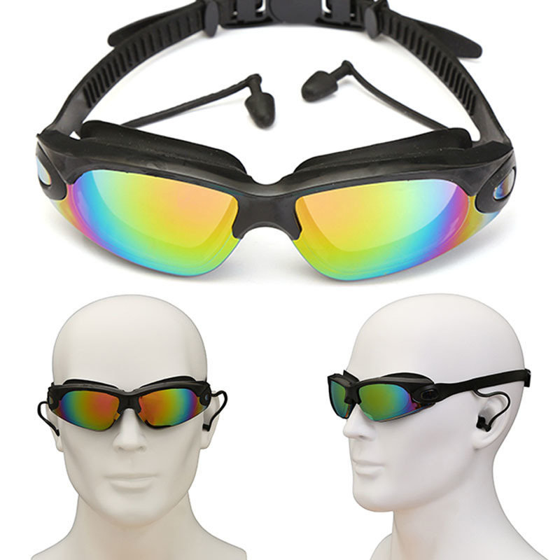

professional swimming goggles sunglasses swim protect glasses with earplugs electroplate waterproof silicone