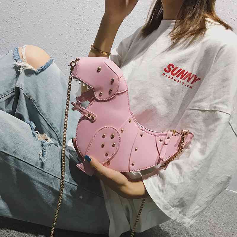 

Personality Modeling dinosaur pillow cute cartoon one shoulder diagonal straddle portable women's bag, Red