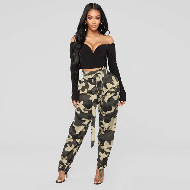 

Loose Casual Pants High Waist Capri-Pants Camouflage Female Suit Women's & Capris, Black;white
