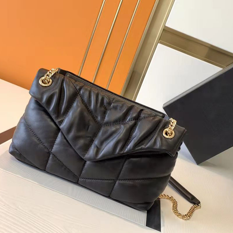 

Messenger Evening Bags Fashion Shoulder Designers Women Tote Genuine Leather Solid Letter Thread Nylon Denim Polyester Ladies Chains, Gold-black