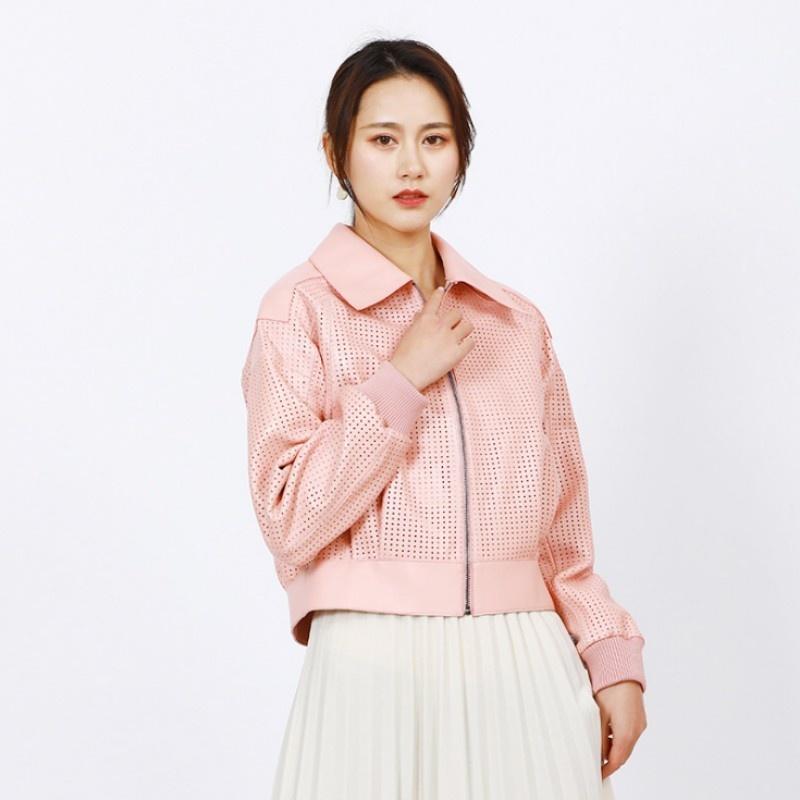 

Women' Leather & Faux Genuine Pilot Jacket Women Zip Slim Fit Hollow Out Casual Outwear Real Sheepskin Coat Streetwear Fashion Short, Black