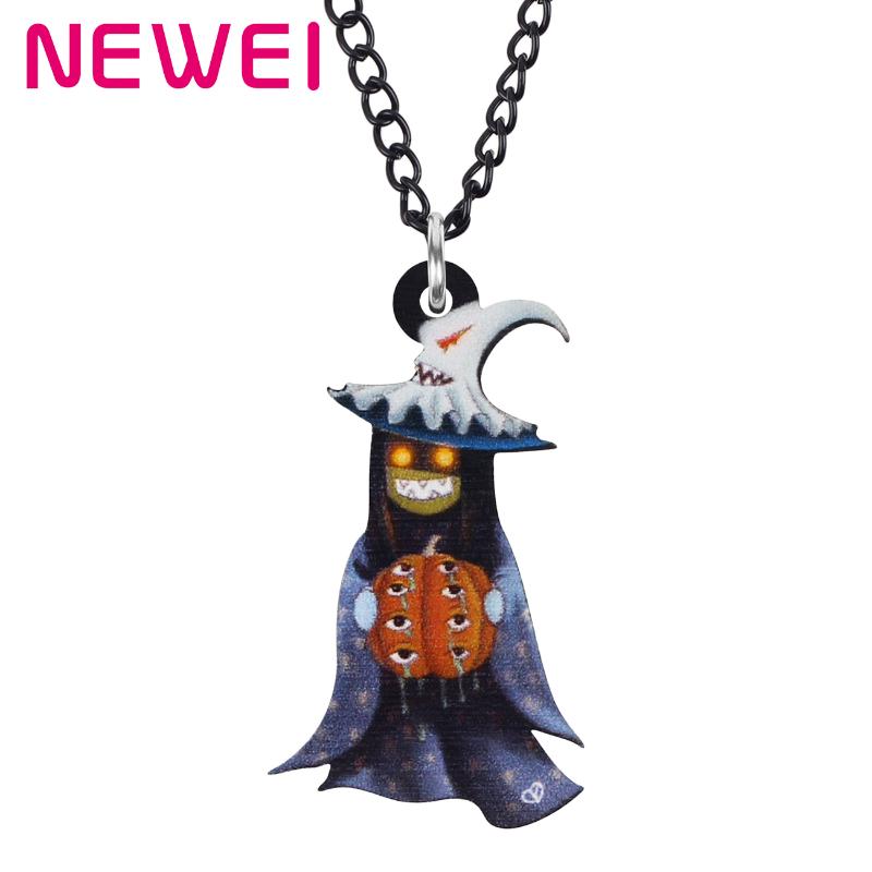 

Pendant Necklaces Ei Acrylic Halloween Pumpkin Demon Evil Magical Witch Chain Necklace Long Choker Jewelry For Girls Kids Novelty Gift, Silver